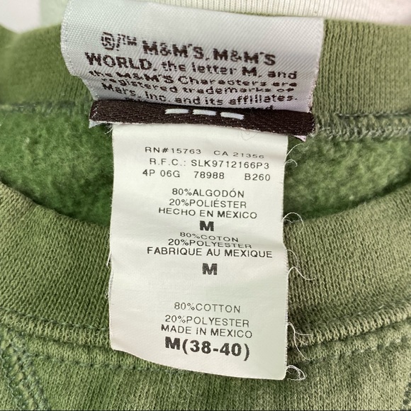 Vintage 90s M&Ms World Olive Green Sweatshirt Med - Picture 7 of 7
